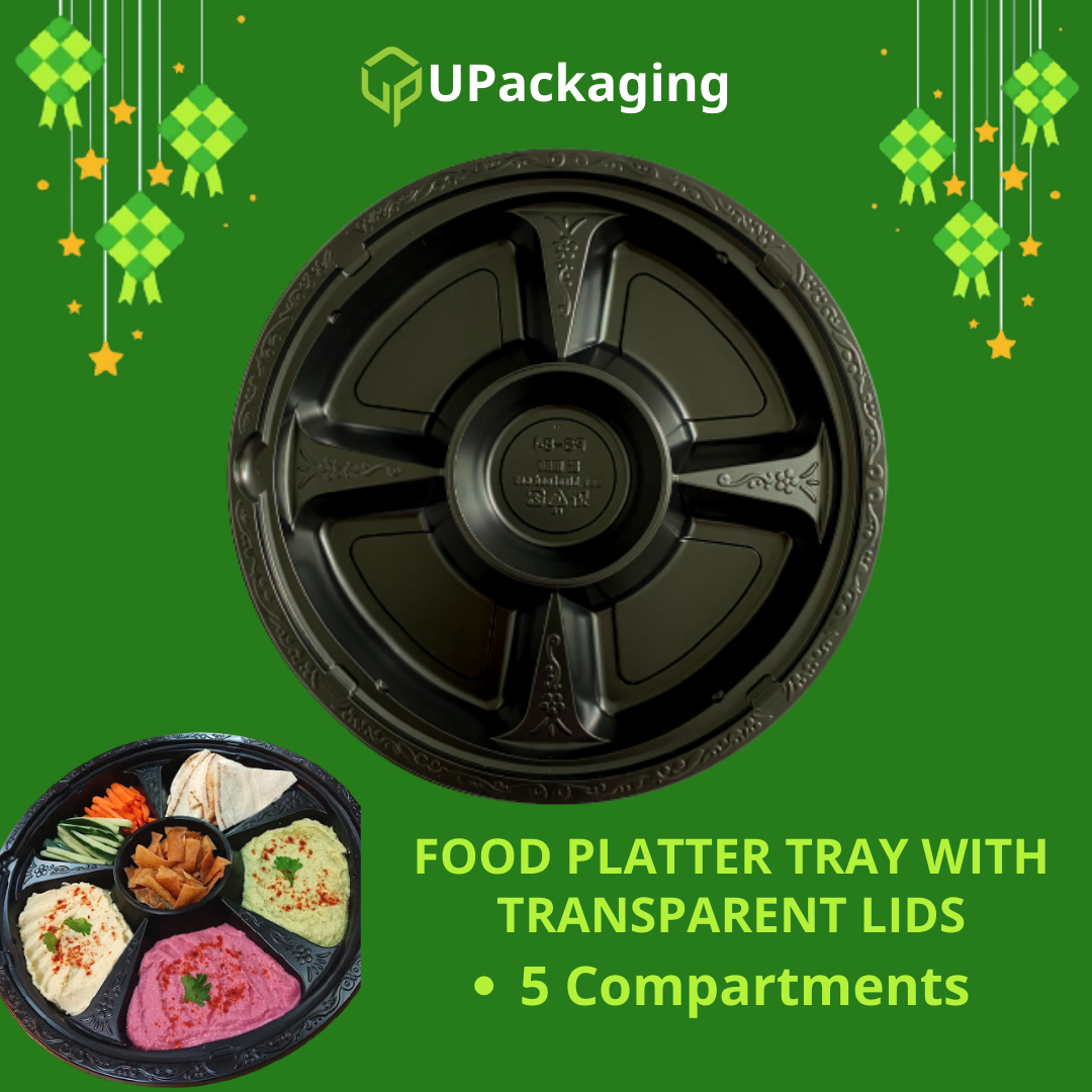 PS-84 Black Disposable Multi-Grid Party Food Tray With Lid (100pcs)