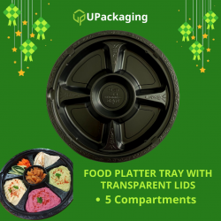 PS-84 Black Disposable Multi-Grid Party Food Tray With Lid (100pcs)