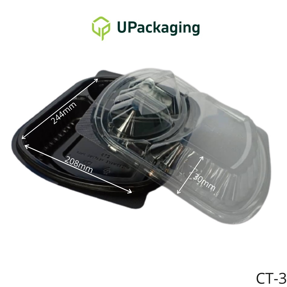 CT-3 Black (Set) 3 Compartment Lunch Box - Non Leaking