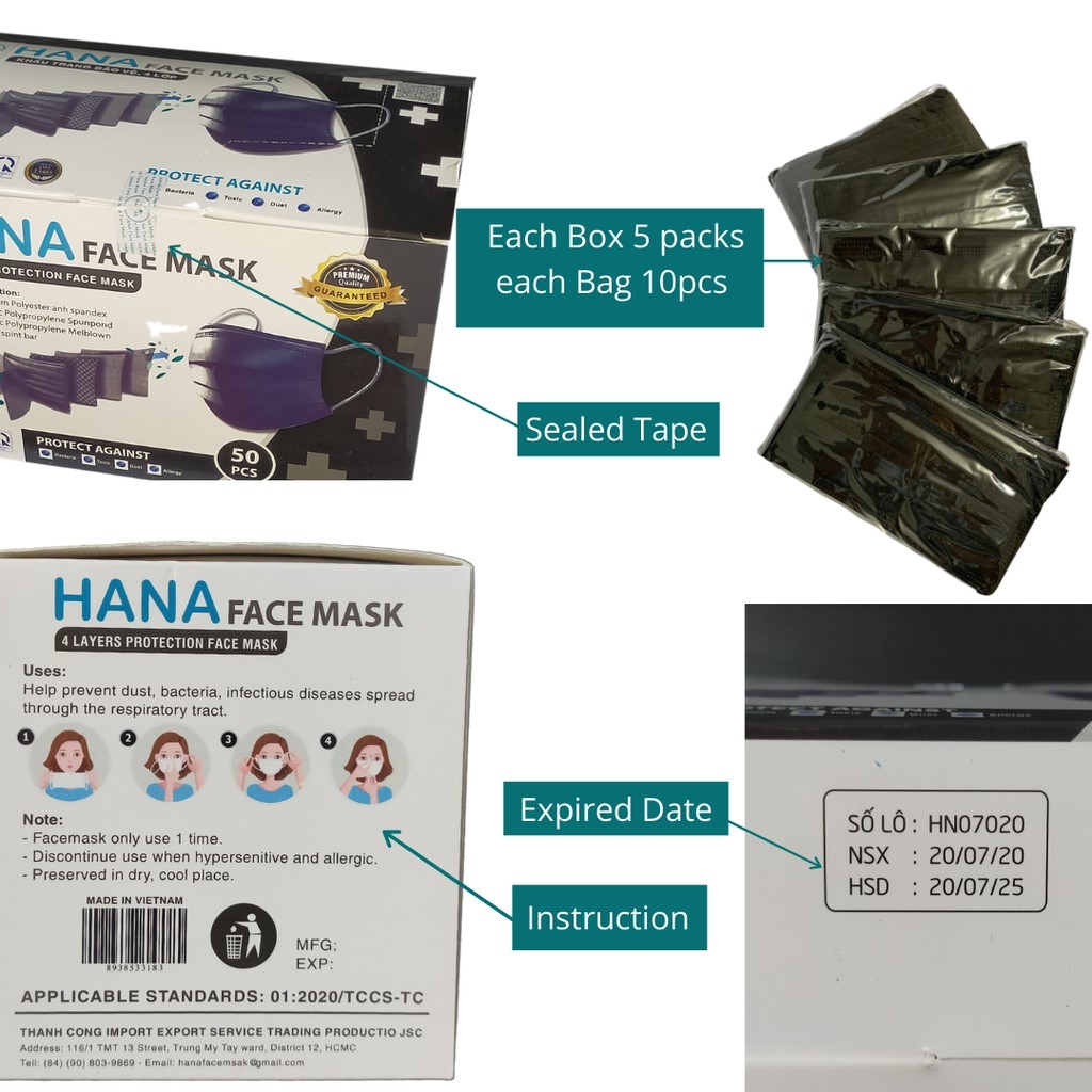 HANA BLACK 4 PLY MEDICAL MASK/ANTIBACTERIAL MASKS