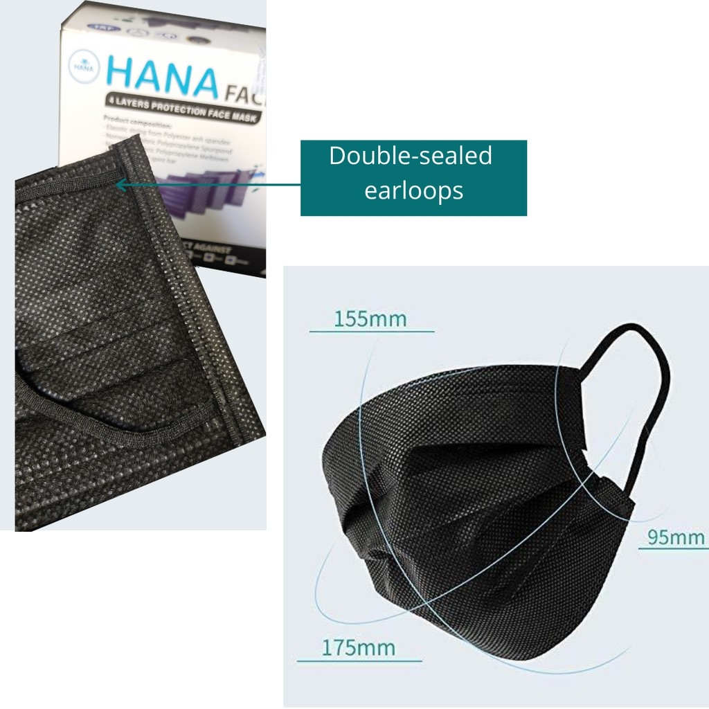 HANA BLACK 4 PLY MEDICAL MASK/ANTIBACTERIAL MASKS