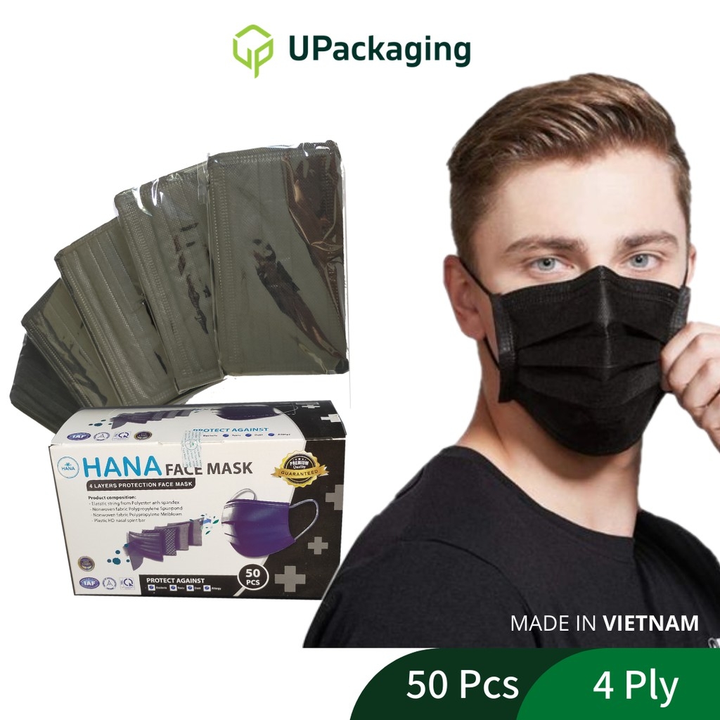 HANA BLACK 4 PLY MEDICAL MASK/ANTIBACTERIAL MASKS